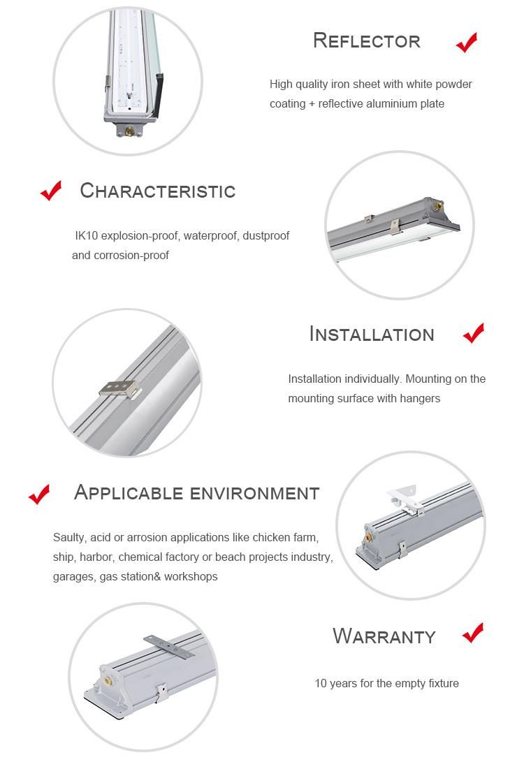 2X58W Aluminum LED Linear Lighting Vapor Tight Fixture