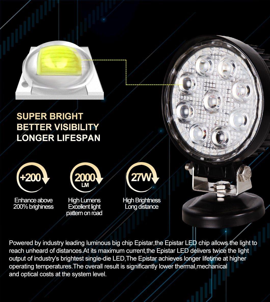 27W Round LED Work Light Offroad Working Lamp Auto 27W LED Work Light