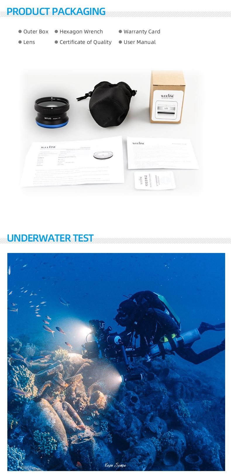 Underwater Diving Scuba Close-up Optical Camera Lens with Multi-Layer Bbar Coating