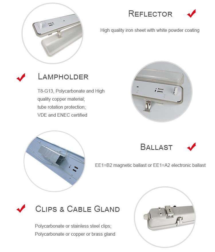 LED Triproof Light Waterproof for Warehouse T8 Fluorescent Tube 18W 36W 58W