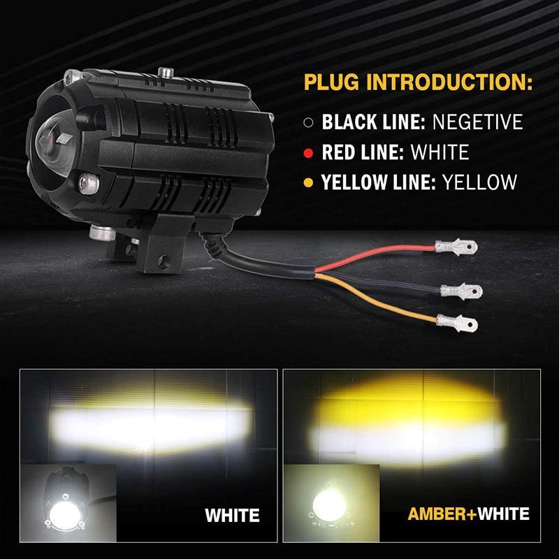 Motorcycle LED Driving Lights 12000lm Tri-Color Mini Fog Lights 60W 6000K Super Bright Amber White Aux Spotlight