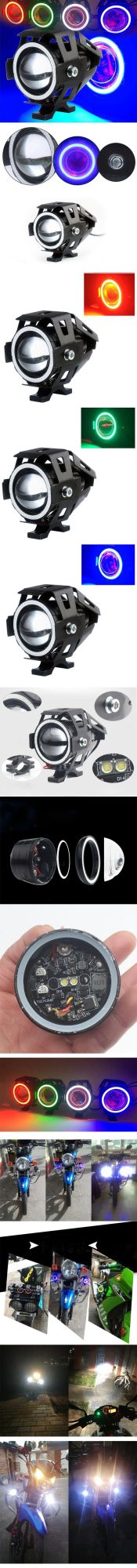 U7 2PCS 125W Motorcycle Headlight W/ Angel Eye Devil Eye 3000lm Moto Spotlightled Driving Fog Spot Head Light Decorative Lamp