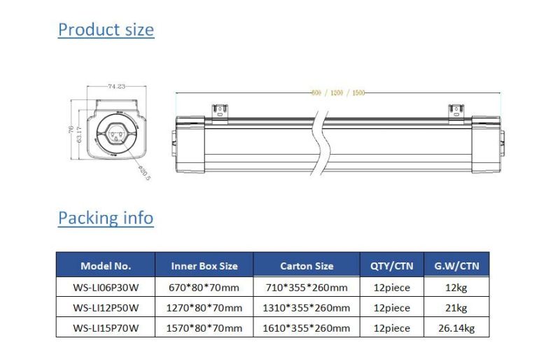 IP66 4FT 36W 150LMW LED Linear Light/LED Tri Proof Light/LED Batten Light 0-10V Dimmable