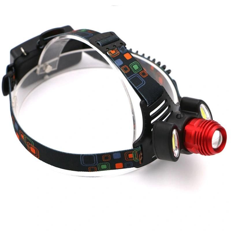 Wholesale Super Bright T6 Head Torch Lamp Rechargeable Head Torch Light Zoomable LED Headlight with Warning Flashing COB LED Headlamp