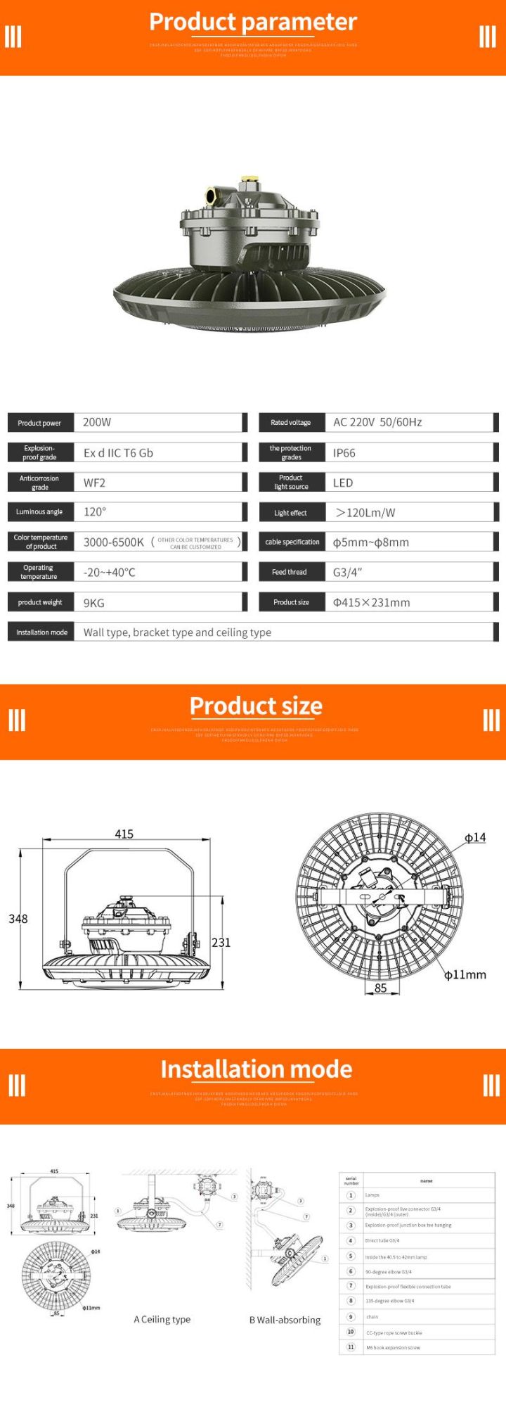 Atex LED Explosion-Proof High-Bay Lighting with High Efficiency