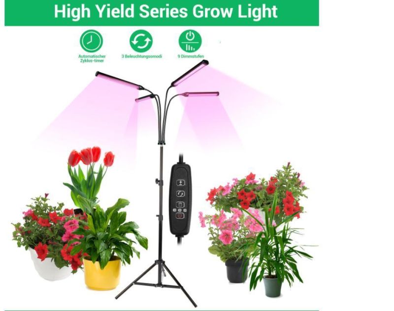 Best Brand 60W Four Head 6h 9h 12h Timer Adjustable LED Grow Light 9 Dimmable Levels Indoor Plant Growth Lamp Full Spectrum