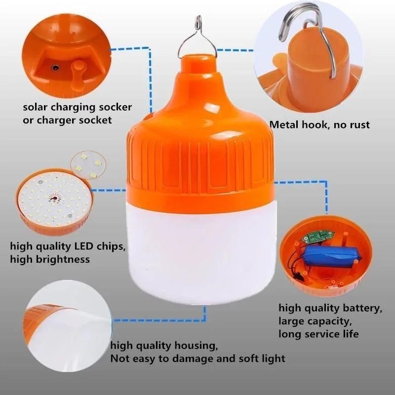 30W 60W 80W Wholesale Price LED Solar Emergency Light Bulb with Rechargeable Battery