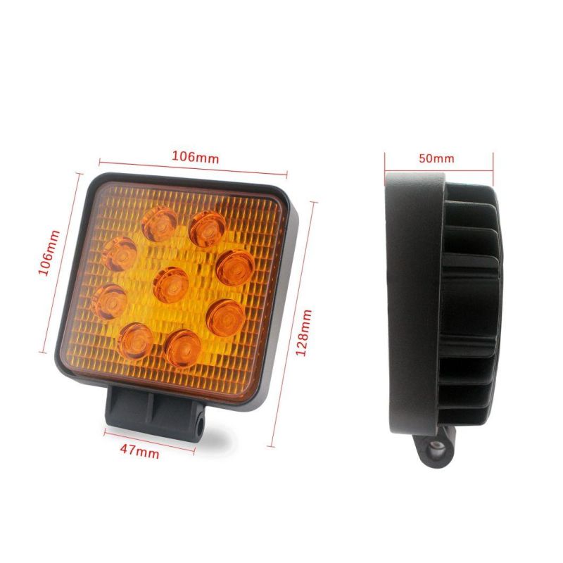 27W Square Spot Beam 12V Amber LED Work Light for Truck