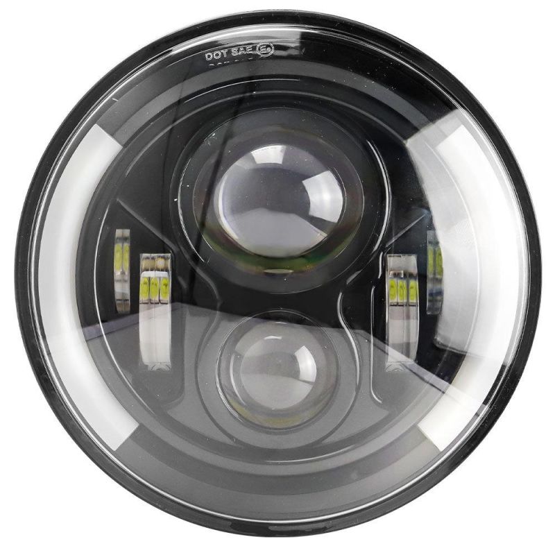 Dxz 7inch 6LED C Shape Thick Waterproof Hi/Low H4 H13 Light Halo Angle Eyes LED Headlamp for Jeep Lada