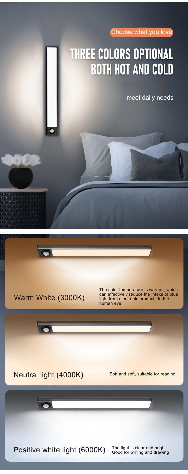 Dimmable 3 Color 80cm USB Rechargeable Magnetic Stickale Wardrobe Motion Sensor LED Cabinet Light