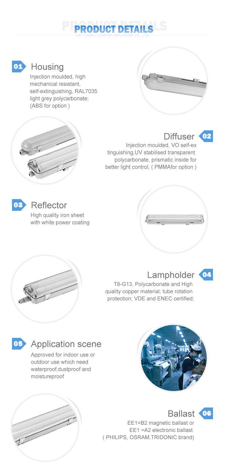 LED Indoor Lighting T5/T8 IP65 Tri-Proof Fluorescent Tube (YH2) with Factory Price