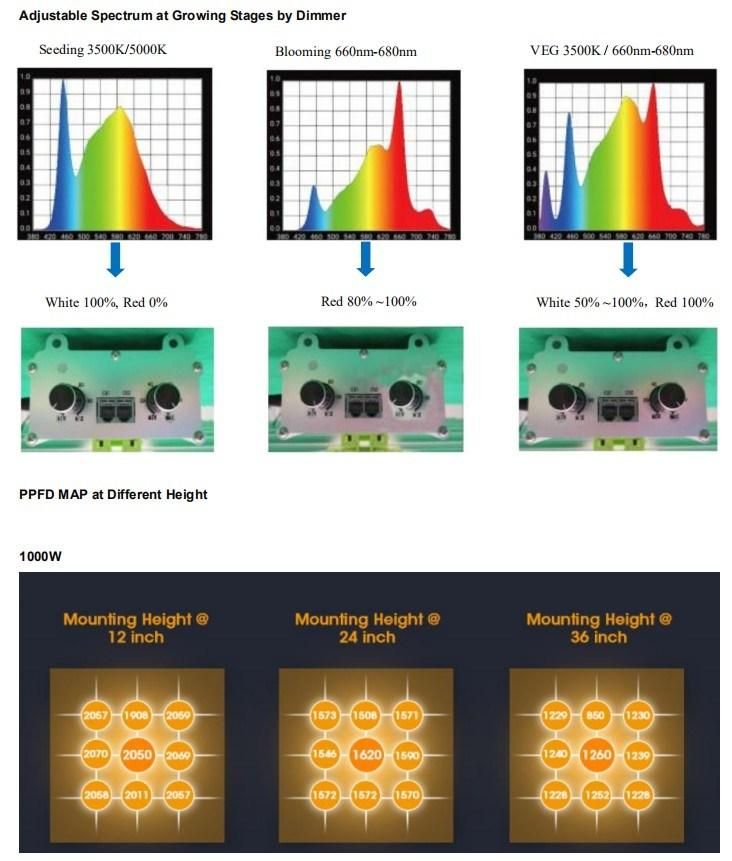 Dimmable High PAR Output Full Spectrum 1000 Watt LED Grow Light for Greenhouse Lighting