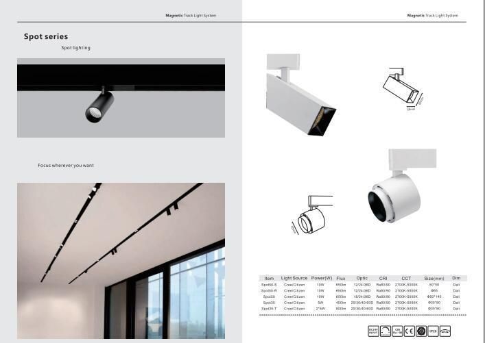 48V 24W Aluminum Magnetic Dimmable Linear Rail Ceiling Office LED Track Light Fixture with Accessories