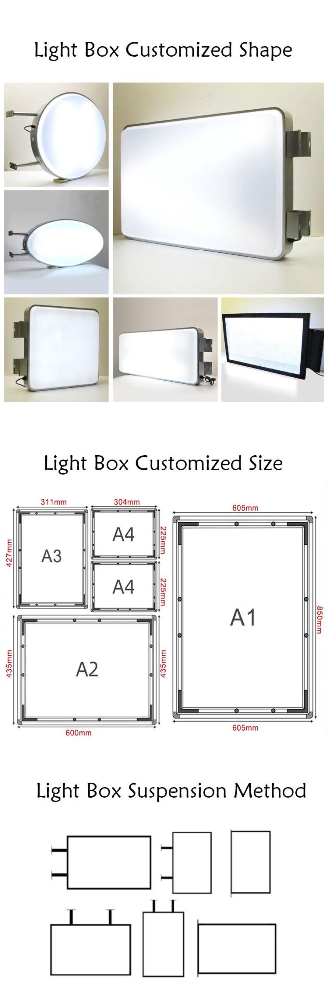 Custom Shape LED 3D Wall Hanging Shop Light Box Round Indoor Outdoor Acrylic Billboard Light Box