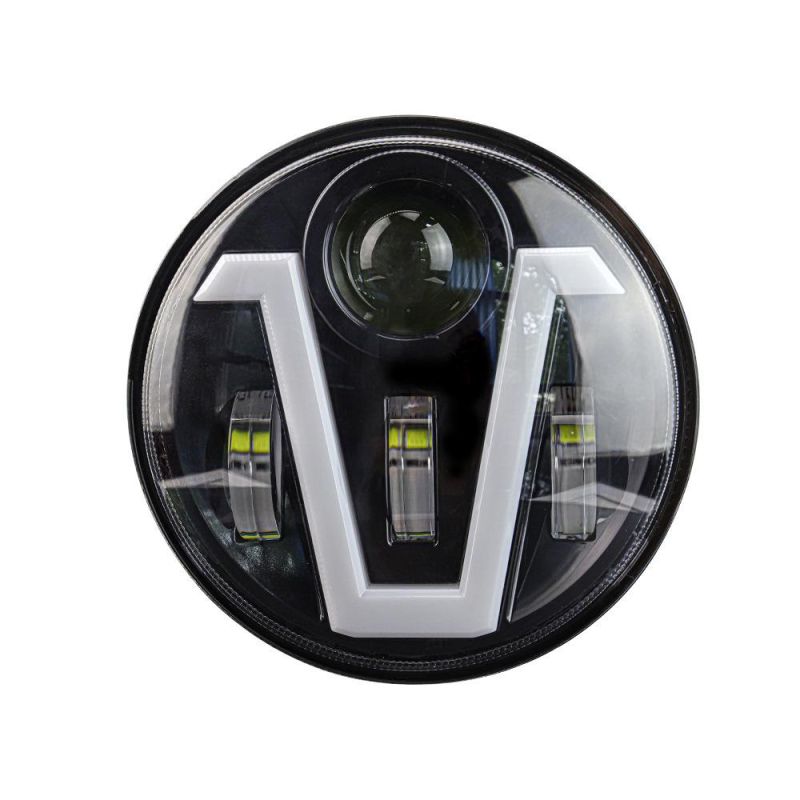 Dxz 12V 24V CREE LED Headlight with DRL Turn 5.75 Inch V-Shaped Round for Jk Wrangler Jeep Motorcycle High Low Beam