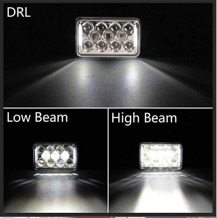 Sealed Beam White Silver Bezel LED Headlights with High Low Beam Replacement for Jeep Ford Truck 4X4 off-Road 4X6 Inch 60W White DRL Car LED Headlights