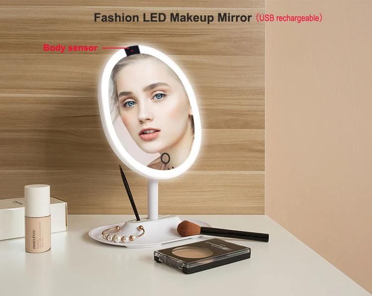 Oval Shape Automatic Sensor Make up Mirror LED 5X Magnifying Motion Sensor Make up