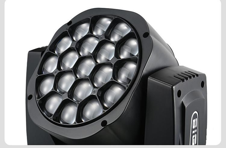 LED Moving Head Light DJ Lighting Uplighter Disco 19PCS*15W LED Bee Eye Zoom Stage Lights