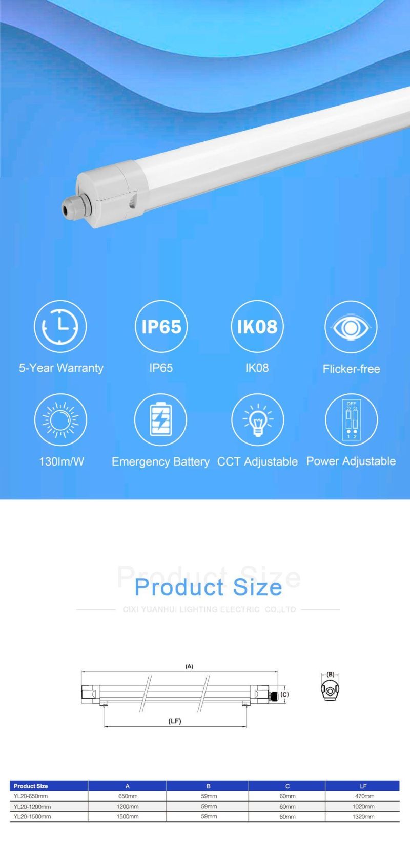 Emergency Battery Triproof LED Factor Price Model Yl20 Series Luminaire Extrusion Intergrated Light