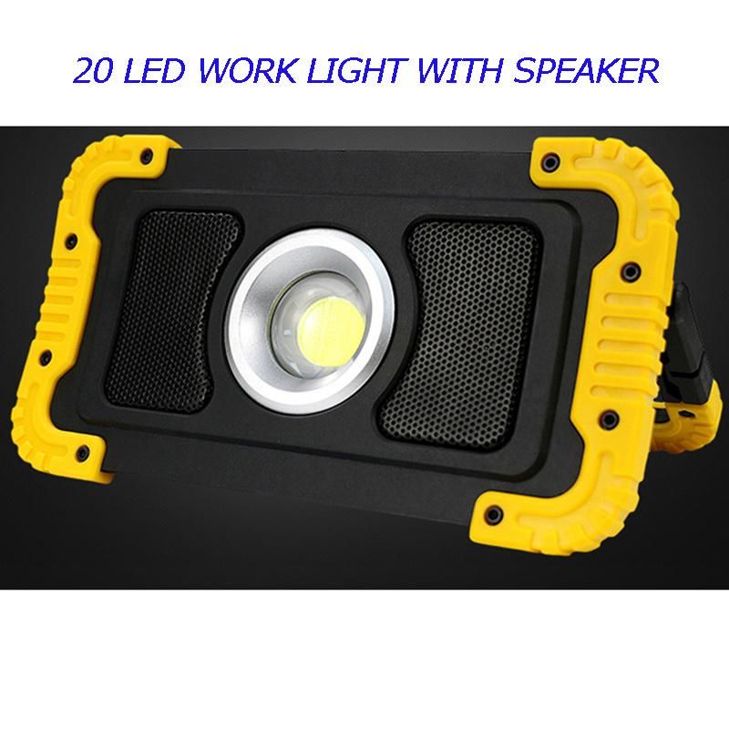 Wholesale Camping Inspection Spotlight Rechargeable 20W Working Lamp with Bluetooth Speaker 1200 Lumen 8000mAh Built-in Battery COB LED Work Light
