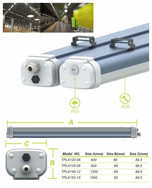 130lm/W 20W Linkable Connection Aluminous Housing LED Tri-Proof Light LED Batten Light for Food Processing Room
