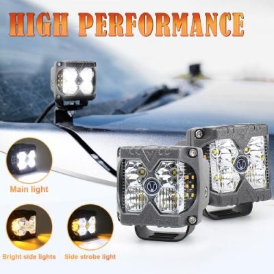 40W LED Work Lights Luces LED White Amber Strobe Car Light for UTV ATV Truck Flashing Waterproof 3&quot; Side Shooter Work Light Pods