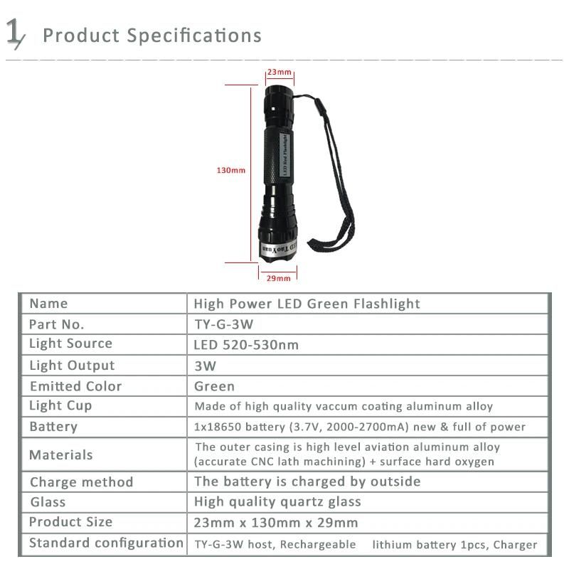 Green Lighting 3W LED Torch