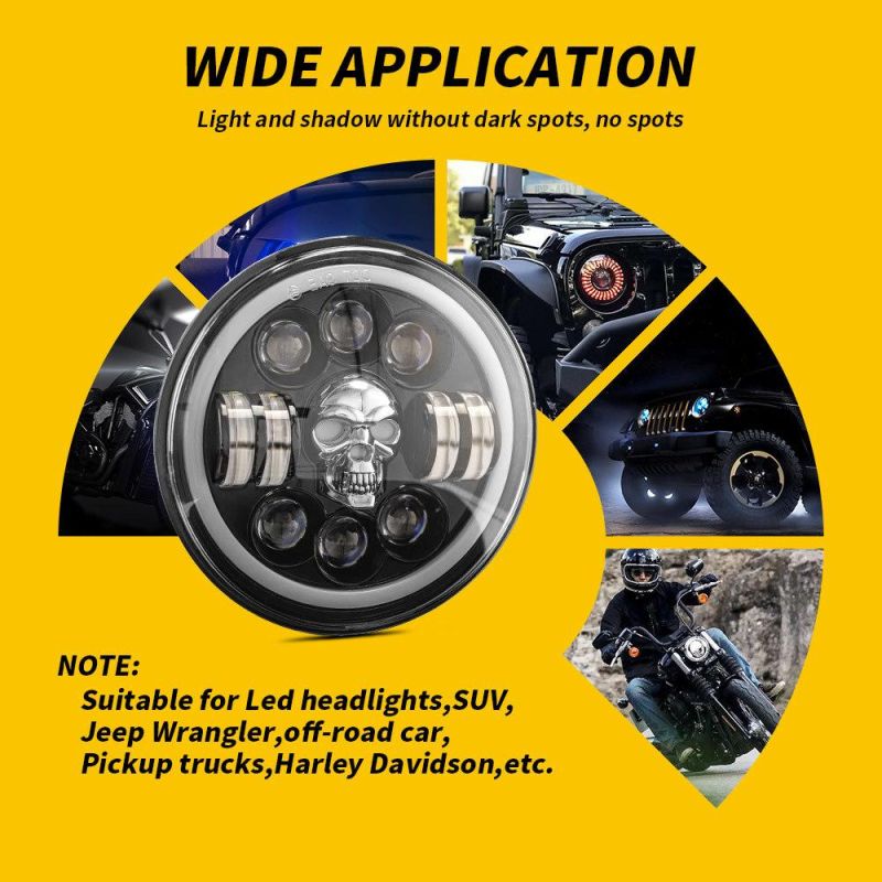 Dxz Angel Eye Daymaker Motorcycle Projector LED Headlamps RGB Round Jeep 7 Inch LED Headlight Ghost Head Skull Colourful