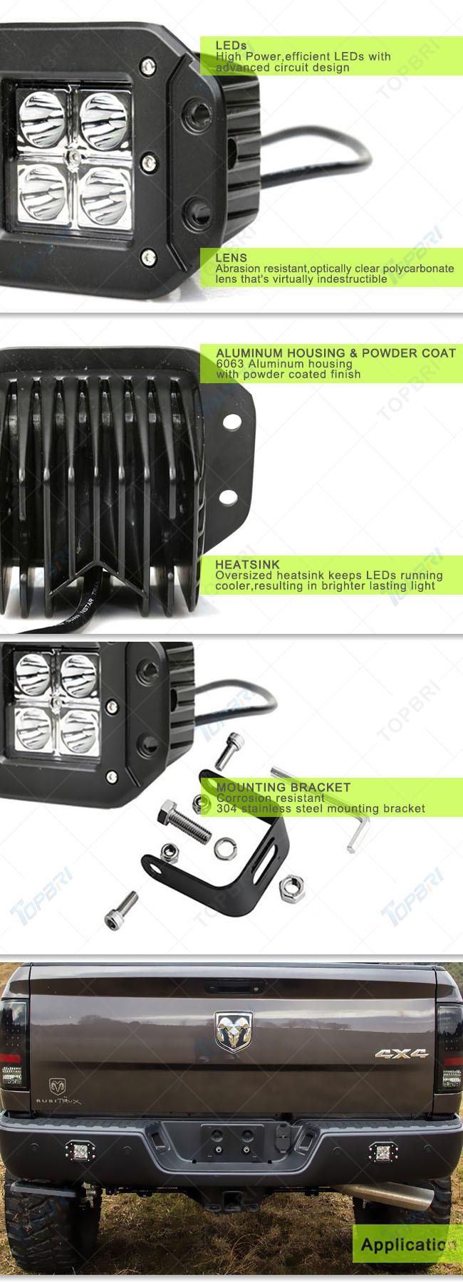 Square 12W Auto Offroad LED Work Light for Truck