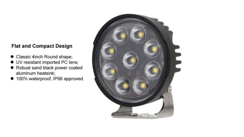 Ultra Durable 36W 12V 24V Round 4" Osram Flood LED Car Light for Offroad Forklift Truck Trailer