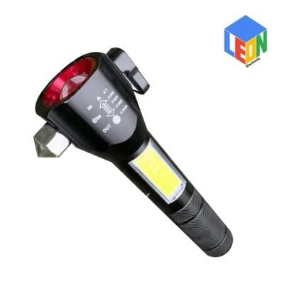 Rechargeable LED Emergency Warning Work Fire Flashlight, with Safety Hammer Belt Cutter and Magnet