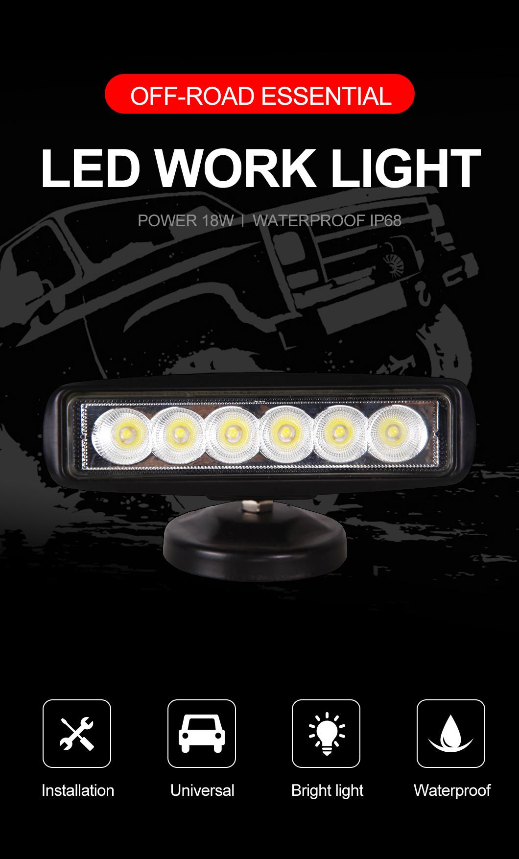 Waterproof IP68 50000 Working Hours 12-24V 18W LED Working Lights