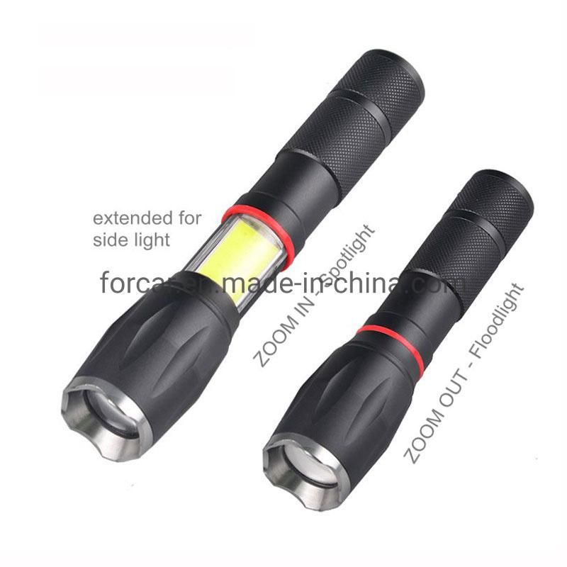 Quality T6 Tactical Torch Light Camping Rechargeable LED Torch Lamp Waterproof Powerful COB Magnetic Work Lights with Red Warning Zoomable LED Flashlight