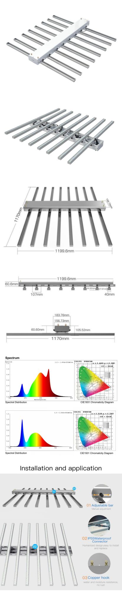 Full Spectrum LED Grow Light for Hydroponic Vertical Farming with WiFi Control