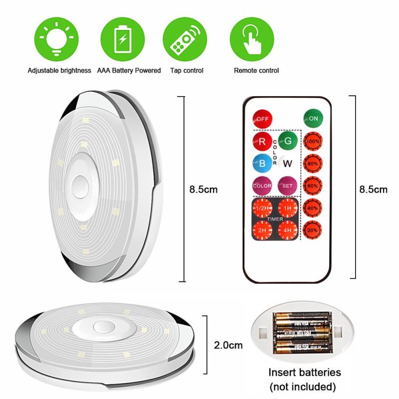Wireless Touch Sensor LED Under Cabinet Light Kitchen LED Battery Wardrobe/Closet Puck Light with Controller Dimmable Night Lamp