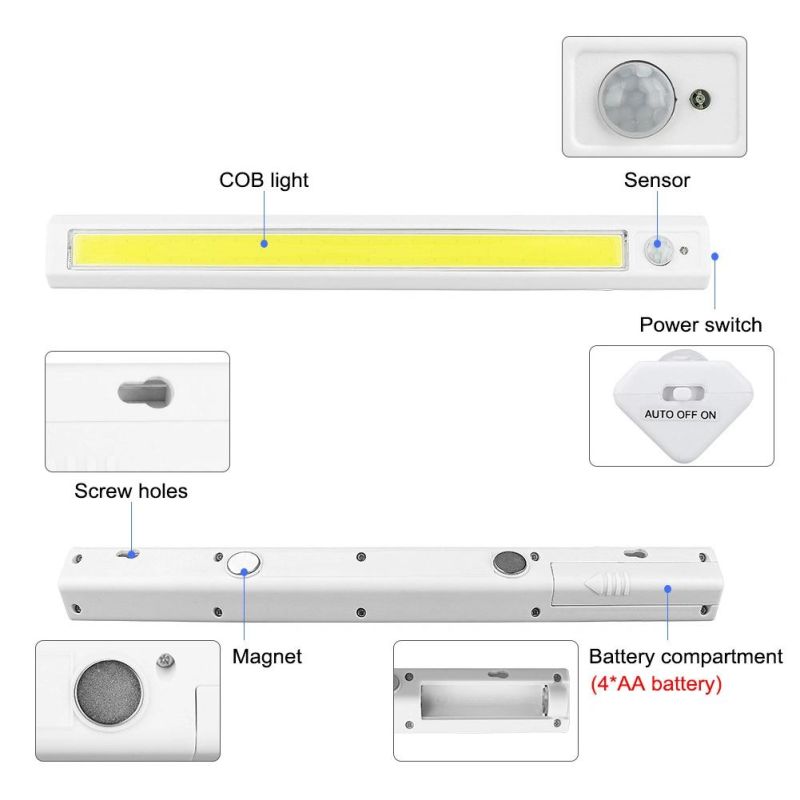 High Quality Battery Powered Night Lamp with PIR Sensor Quality 3W COB Sensor Under Wardrobe Lights Portable Home Decorative LED Cabinet Light