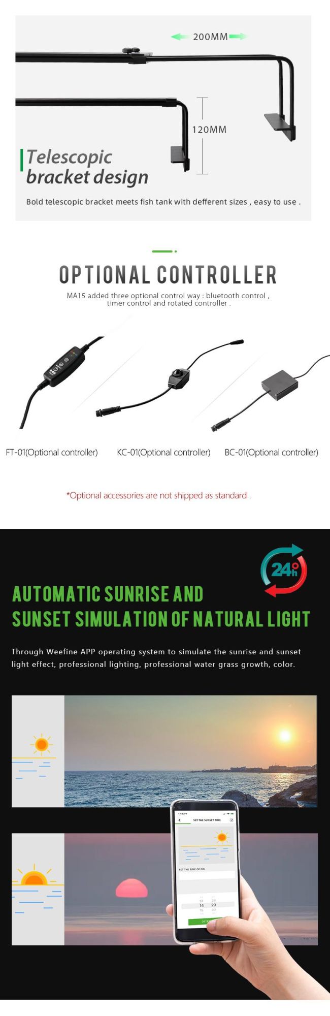 30W Programmable LED Aquarium Light for Coral Reef with Sunset and Sunrise Mode (MA15)