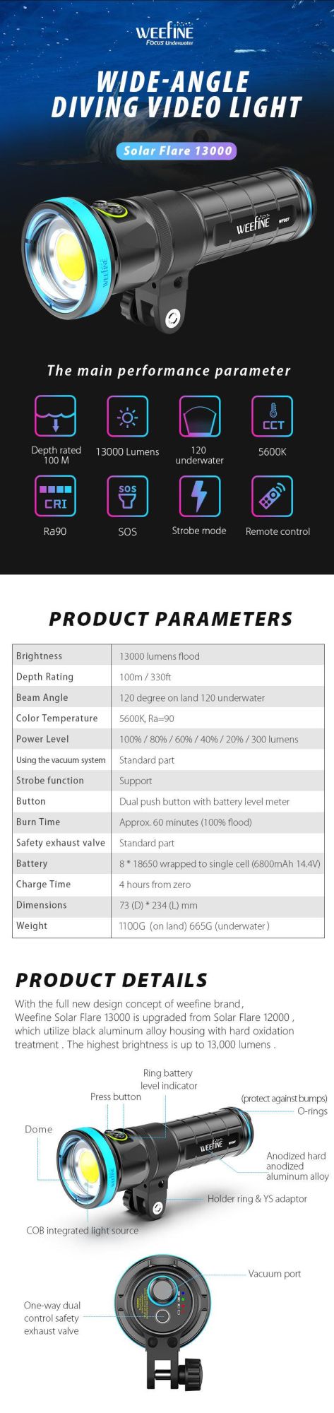 Photography Underwater Flashlight with Patent Design Battery Level Color Indicator