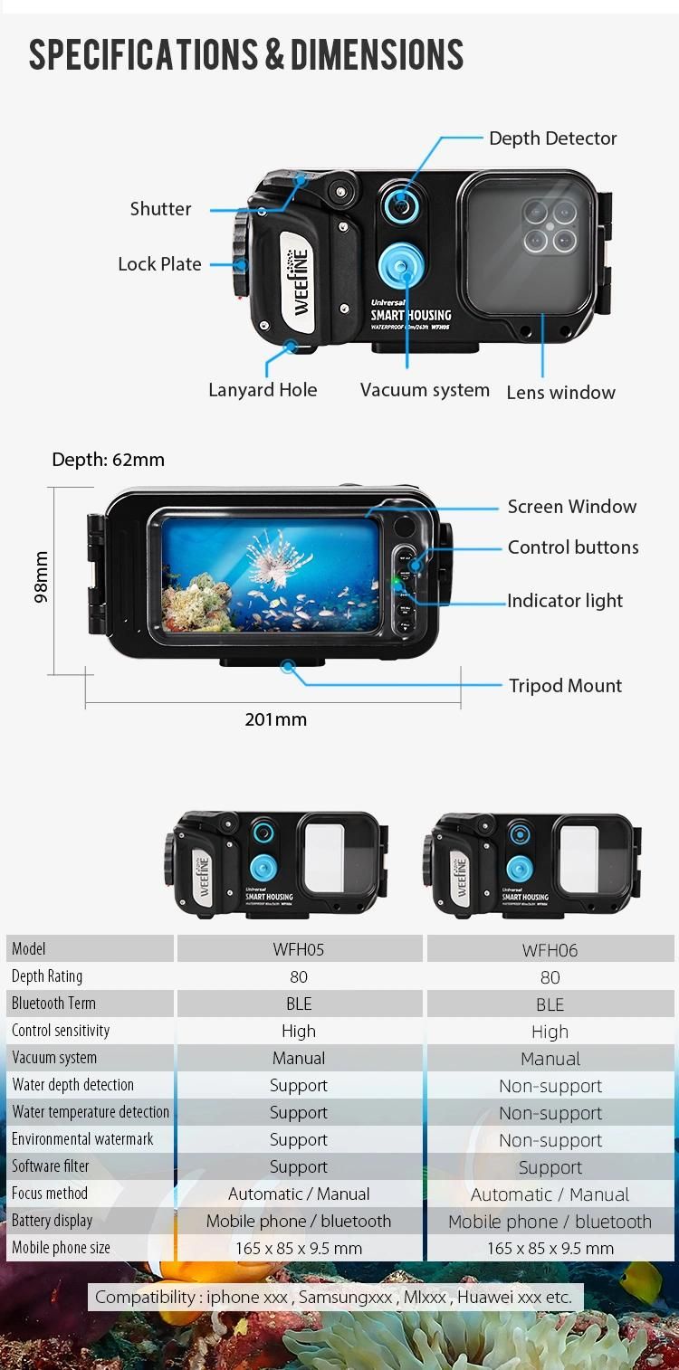 Automatic Focus Underwater Uw Camera Housing for Underwater Operation Shooting for Smart Phone