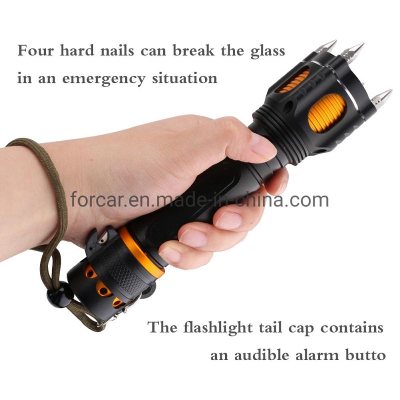 Wholesale Powerful T6 Tactical Torch Lamp with Self Defense Belt Cutter Camping Emergency Torch Light Portable Rechargeable Aluminum LED Flashlight