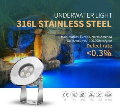 White Color Ik10 Tempered Glass Cover 5W SS316L LED Underwater Light
