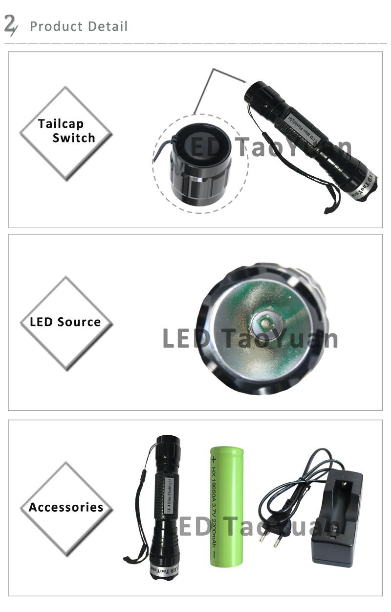 LED Flashlight Blue Light 3W