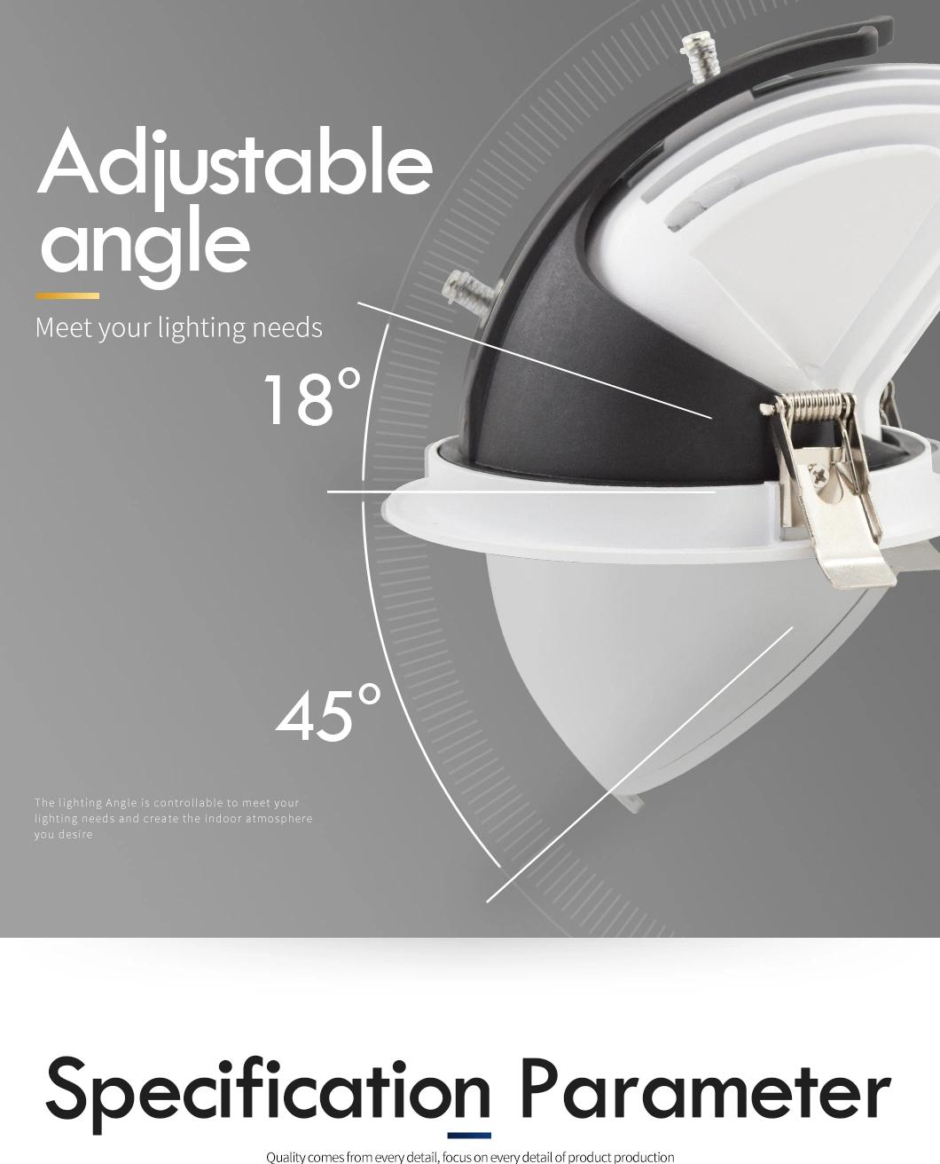 95mm Cut out 90lm/W Ra80 15W Gimbal Adjustable LED Downlight