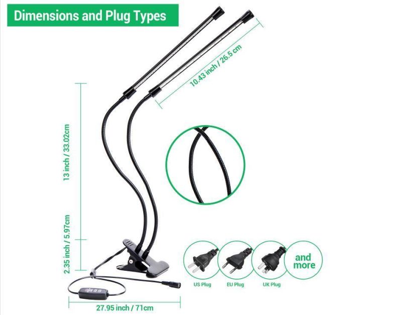 24W Indoor Plant Growing Lamp with Clip Red Blue Spectrum Auto on/off Dimmable 24W 3-Head LED Grow Light