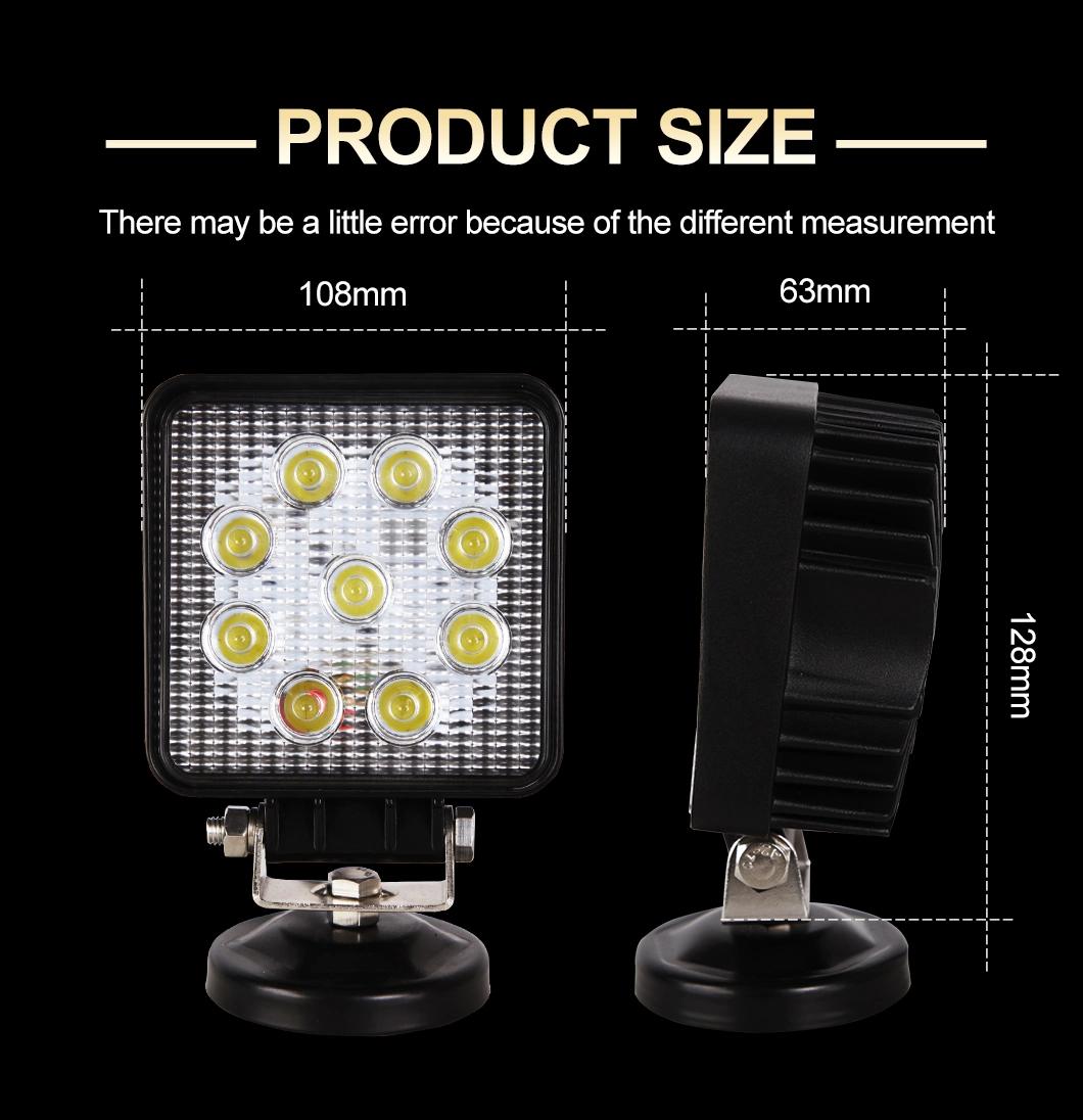 Factory Wholesale 27W Square LED Work Light 9LED 12V Flood Spot Lamp Work Light for Offroad Truck Tractor Boat Bar