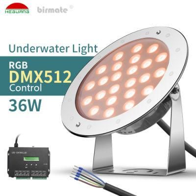 36W DC24V SS316L Body Material DMX512 Control LED Underwater Lighting