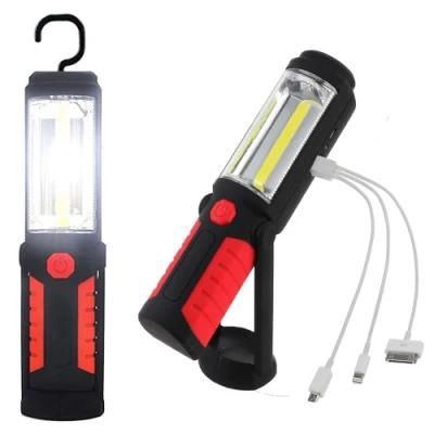 360&deg; Rotate, 270&deg; Flip, with Hook and Magnet USB Rechargeable LED COB Work Camping Repair Tool Light Hand Torch Lamp