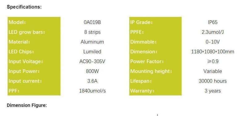 Factory Price IP65 Waterproof Plant Grow Lighting Foldable 800W 8bars LED Grow Lights