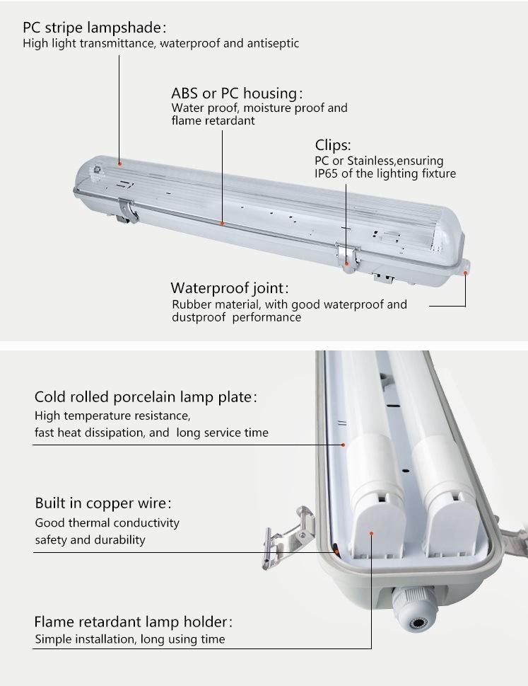 Project Used Industrial 2X18W T8 2FT IP65 Waterproof Light Fixture