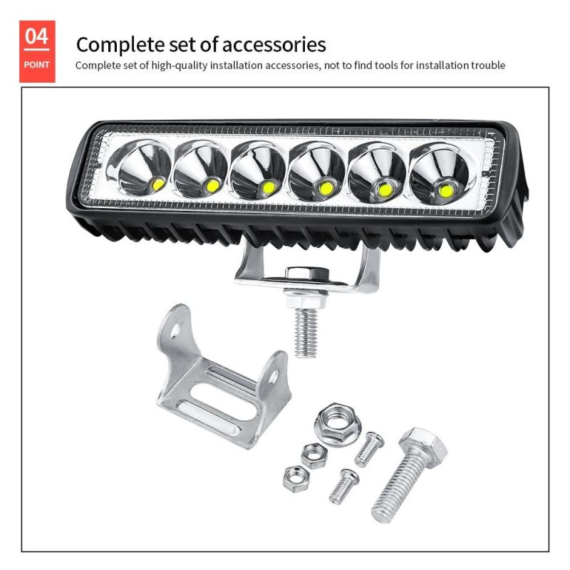 Dxz Lightbar 6inch 18W Auto LED Work Lamp Pods Single Row Spotlight Driving Light Foglight Boat Light ATV Car Truck off Road